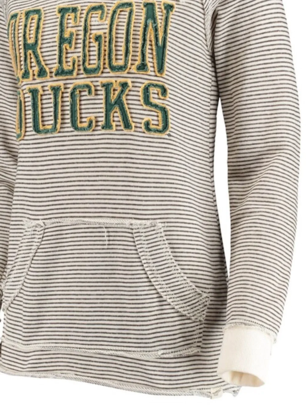 Women's Blue 84 Cream/Gray Oregon Ducks Striped Raglan Pullover Hoodie - Picture 4 of 7